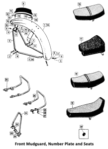 1973-74 Norton Commando Front Mudguard, Number Plate, Seat