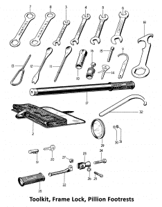 1964 Triumph 650 Twins Toolkit, Frame Lock, Pillion Footrests