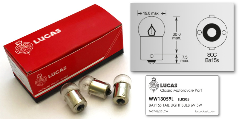 Lucas rear light bulb 6V LLB205 - Classic Bike Spares