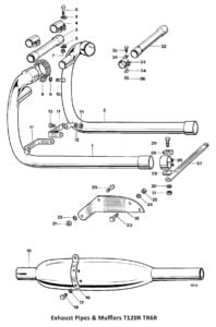 1969 Triumph 650 Exhaust Pipes and Mufflers, T120R, TR6R