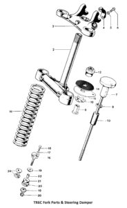 1969 Triumph 650 Fork Parts and Steering Damper, TR6C, and Handlebar Mountings