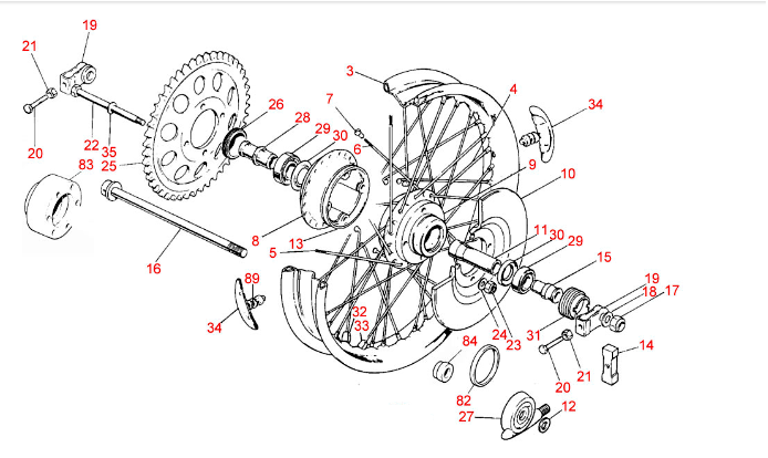 triumph T140 Rear Wheel Diagram- Classic bike Spares