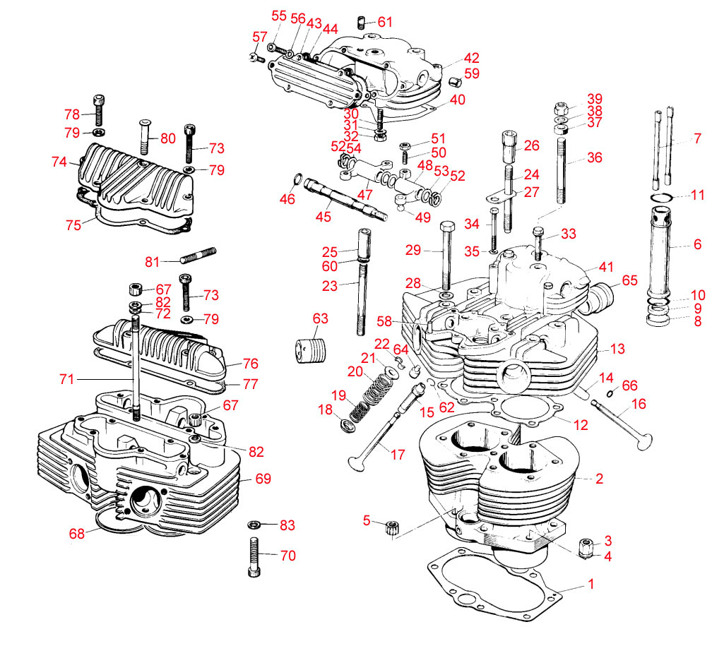 Triumph T140 Cylinder head Diagram - Classic Bike Spares