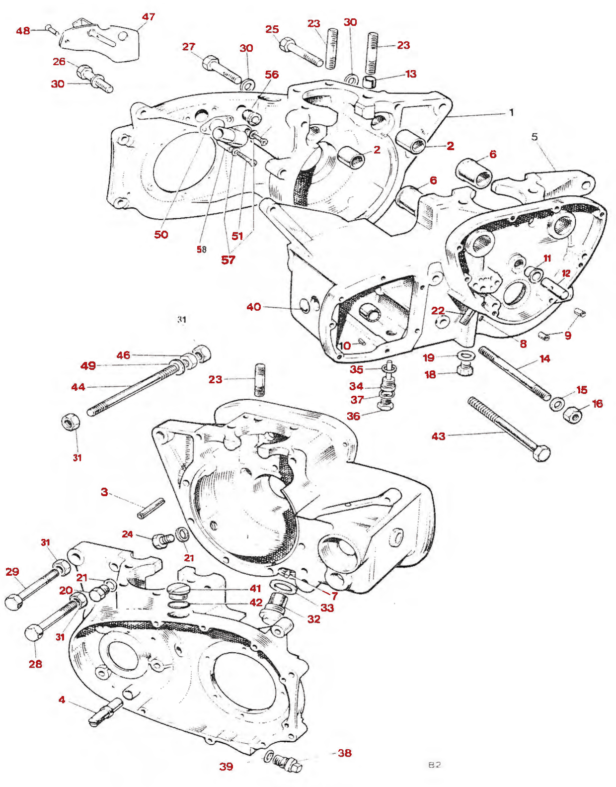 1978–82 Triumph 750 Twins Crankcase parts diagram