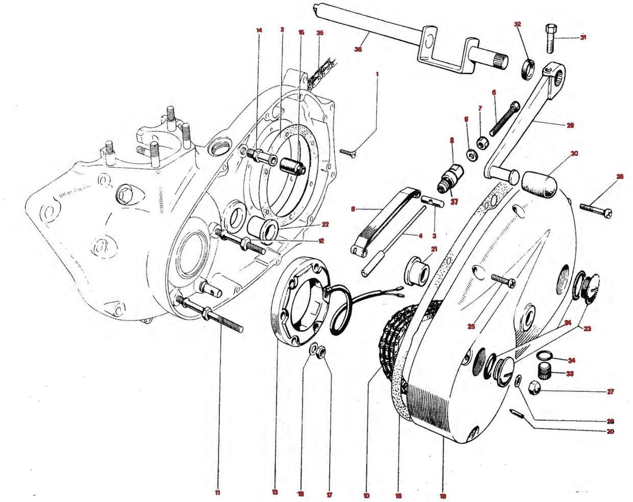 1980–82 Triumph 750 Twins Chaincase & Chains parts diagram