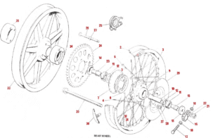1979–82 Triumph 750 Twins Rear Wheel (spoked) – Veglia speedo drive (LH)