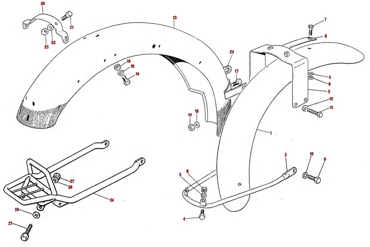 1978–79 Triumph 750 Twins Mudguards parts diagram