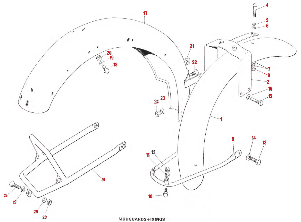1980–82 Triumph 750 Twins Mudguards parts diagram