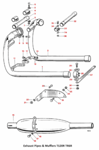 1969 Triumph 650 Exhaust Pipes and Mufflers, T120R, TR6R