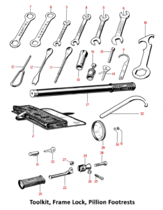 1964 Triumph 650 Twins Toolkit, Frame Lock, Pillion Footrests